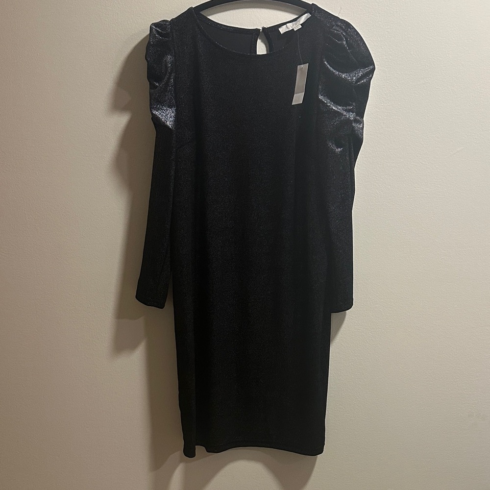 LOFT Shimmering Black Long Sleeve Dress